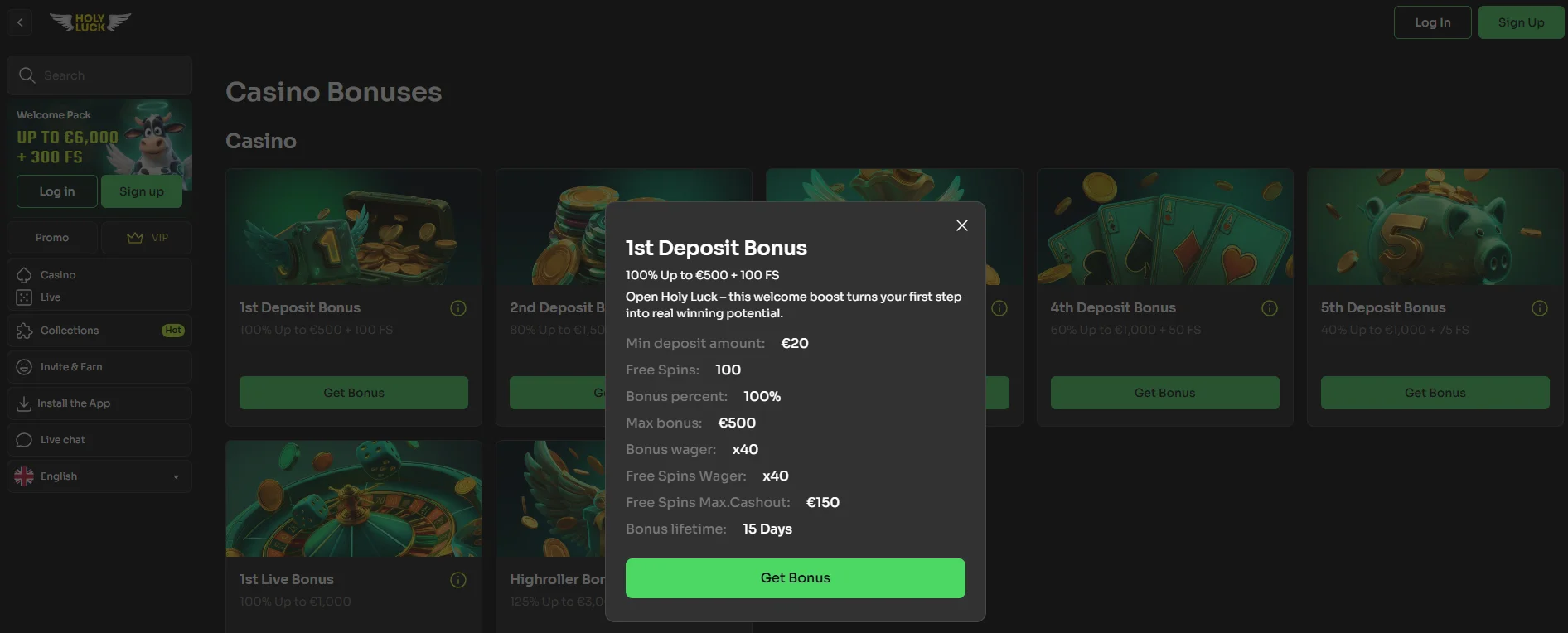 Holyluck Casino: Προσφορά χωρίς κατάθεση